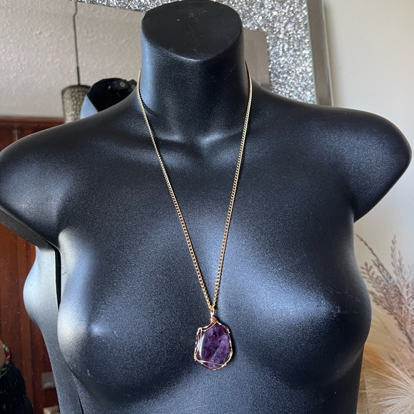 Handmade Jewelry - ✨ Deep Purple Fluorite Necklace • Gold Wrapped • 24" Chain ✨